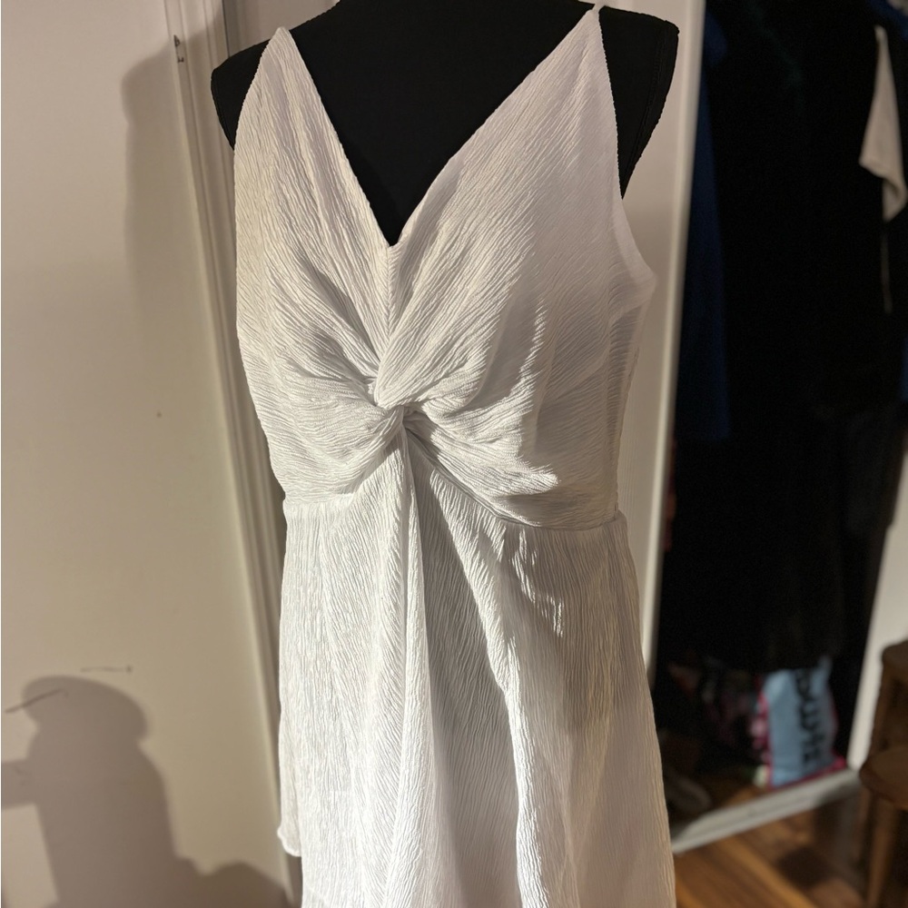 Abercrombie & Fitch Womens XLP White Textured Spaghetti strap  V Neck Mini Dress